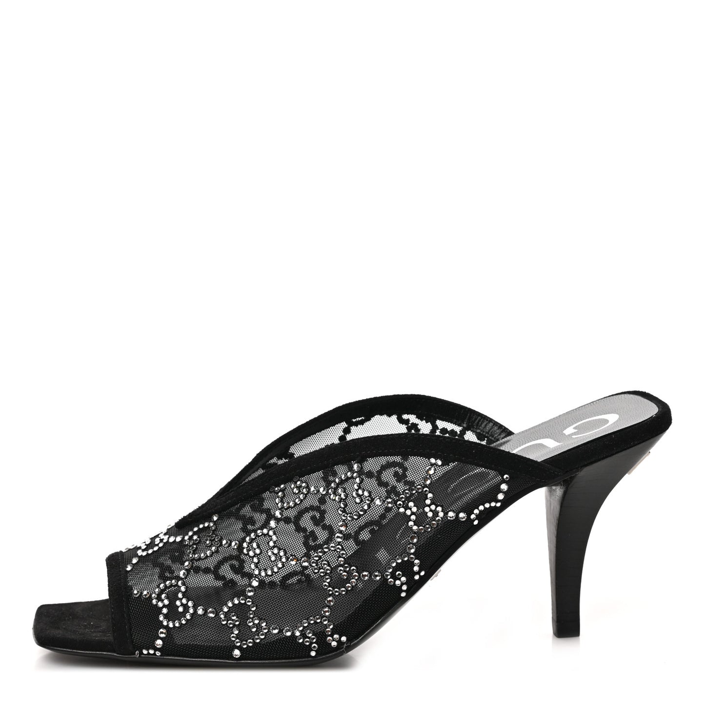 Tela Retino Kid Scamosciato Crystal GG Monogram Square G 95mm Slide Sandals 36.5 Black