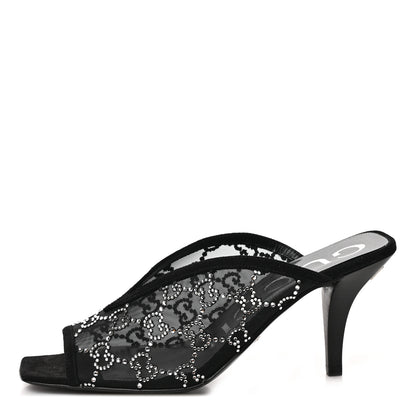 Gucci Tela Retino Kid Scamosciato Crystal GG Monogram Square G 95mm Slide Sandals 36.5 Black 1 of 8