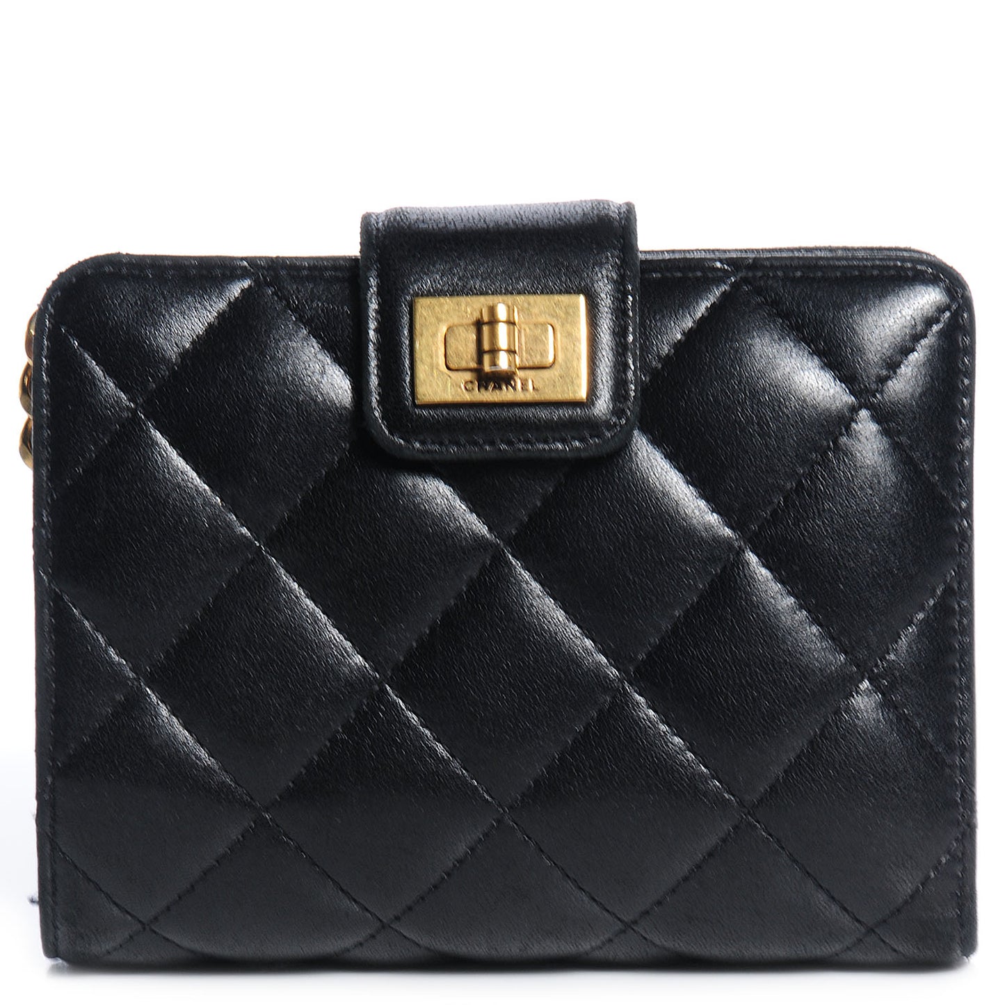 Lambskin Quilted Mademoiselle Compact Wallet Black