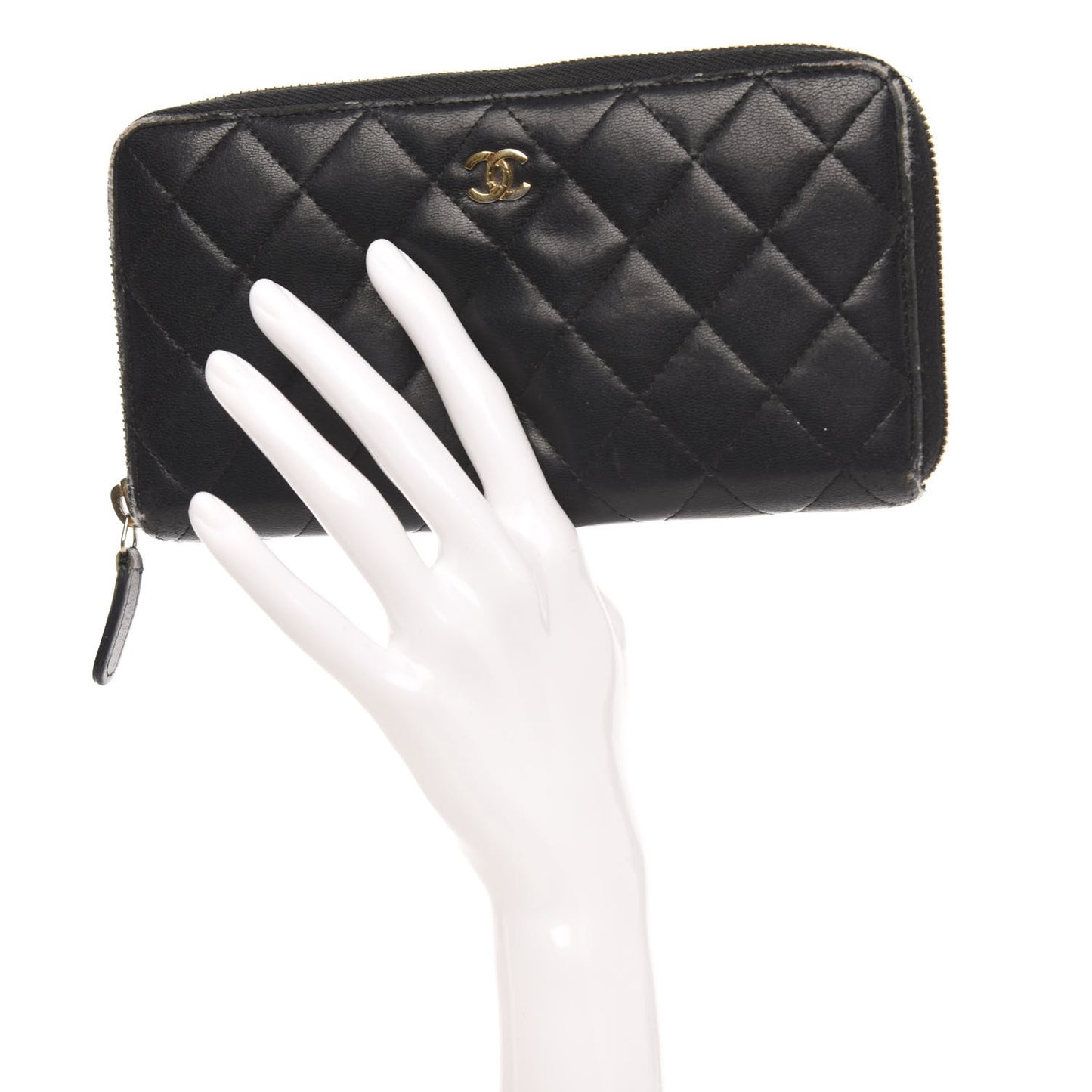 Lambskin Quilted Large Gusset Zip Around Wallet Black
