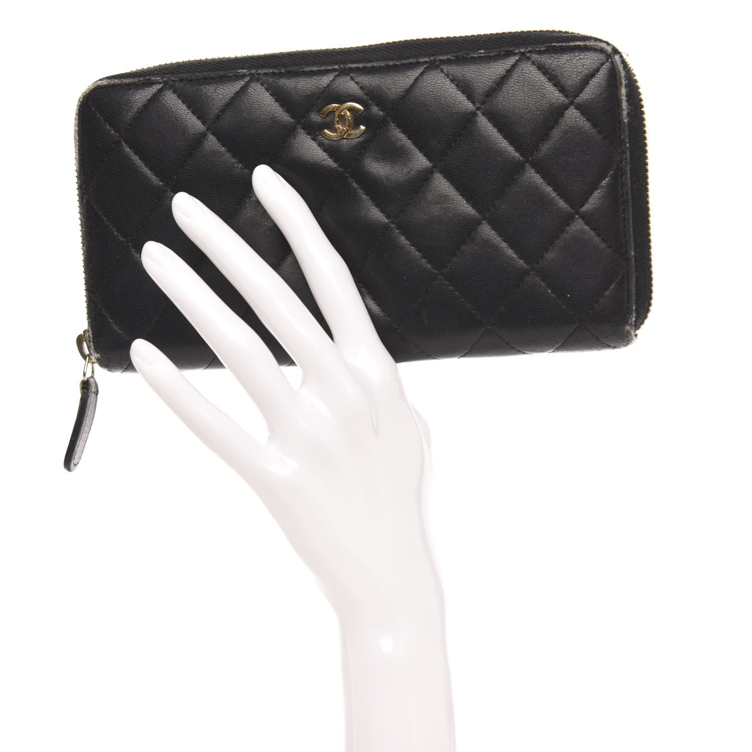 Chanel Lambskin Quilted Large Gusset Zip Around Wallet Black 2 of 15