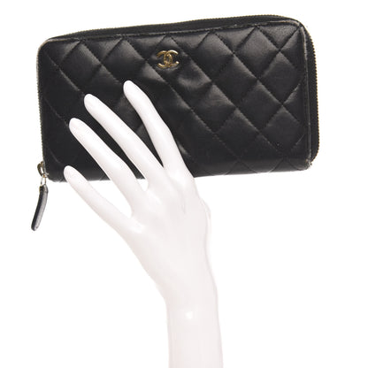 Chanel Lambskin Quilted Large Gusset Zip Around Wallet Black 2 of 15