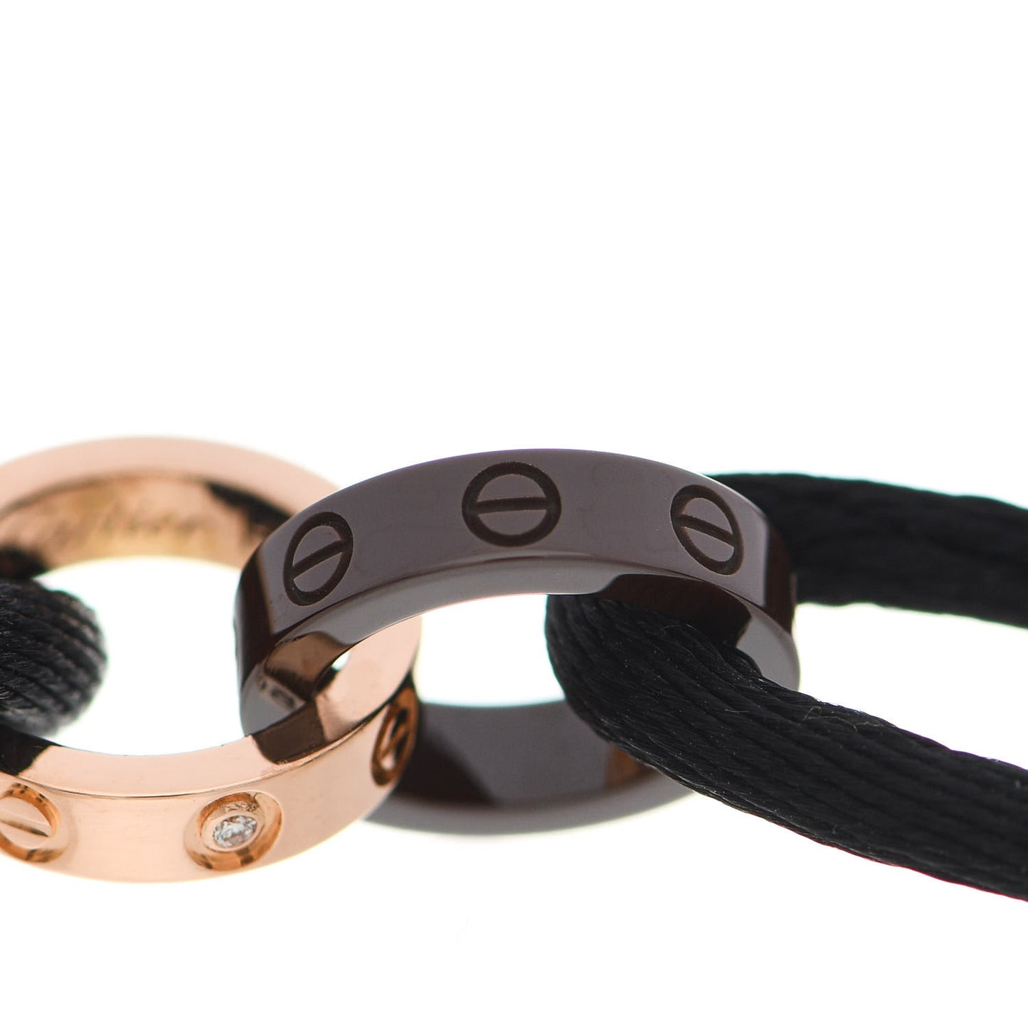 18K Pink Gold Ceramic 4 Diamond LOVE Cord Bracelet Black