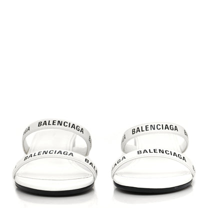 Balenciaga Smooth Calfskin Allover Logo Slide Sandals 41 White Black 2 of 10