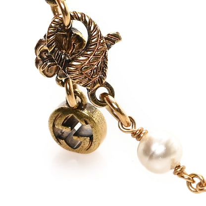 Gucci Metal Pearl Interlocking G Flower Necklace Gold 4 of 5