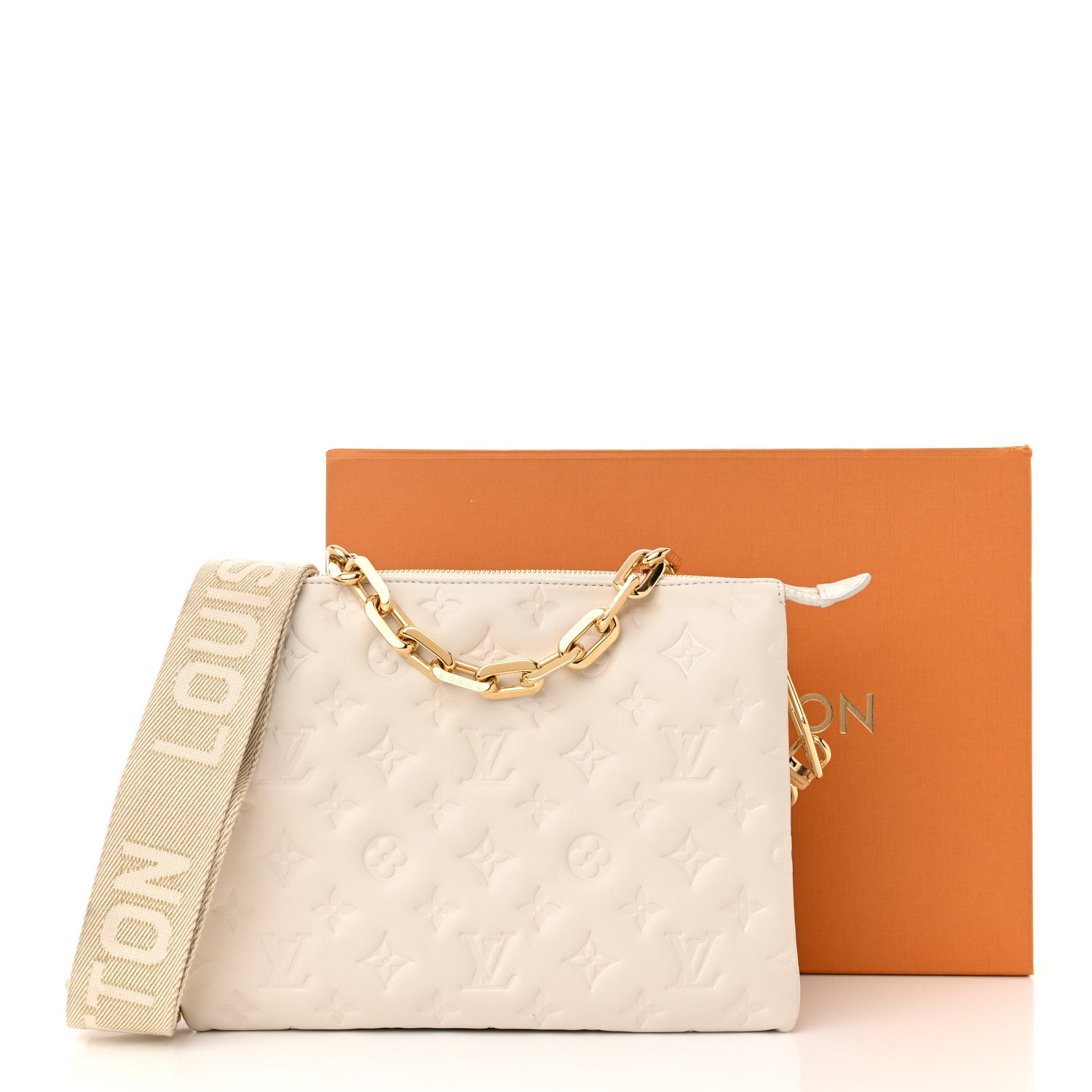 Louis Vuitton Lambskin Embossed Monogram Coussin PM Beige Cream 11 of 11