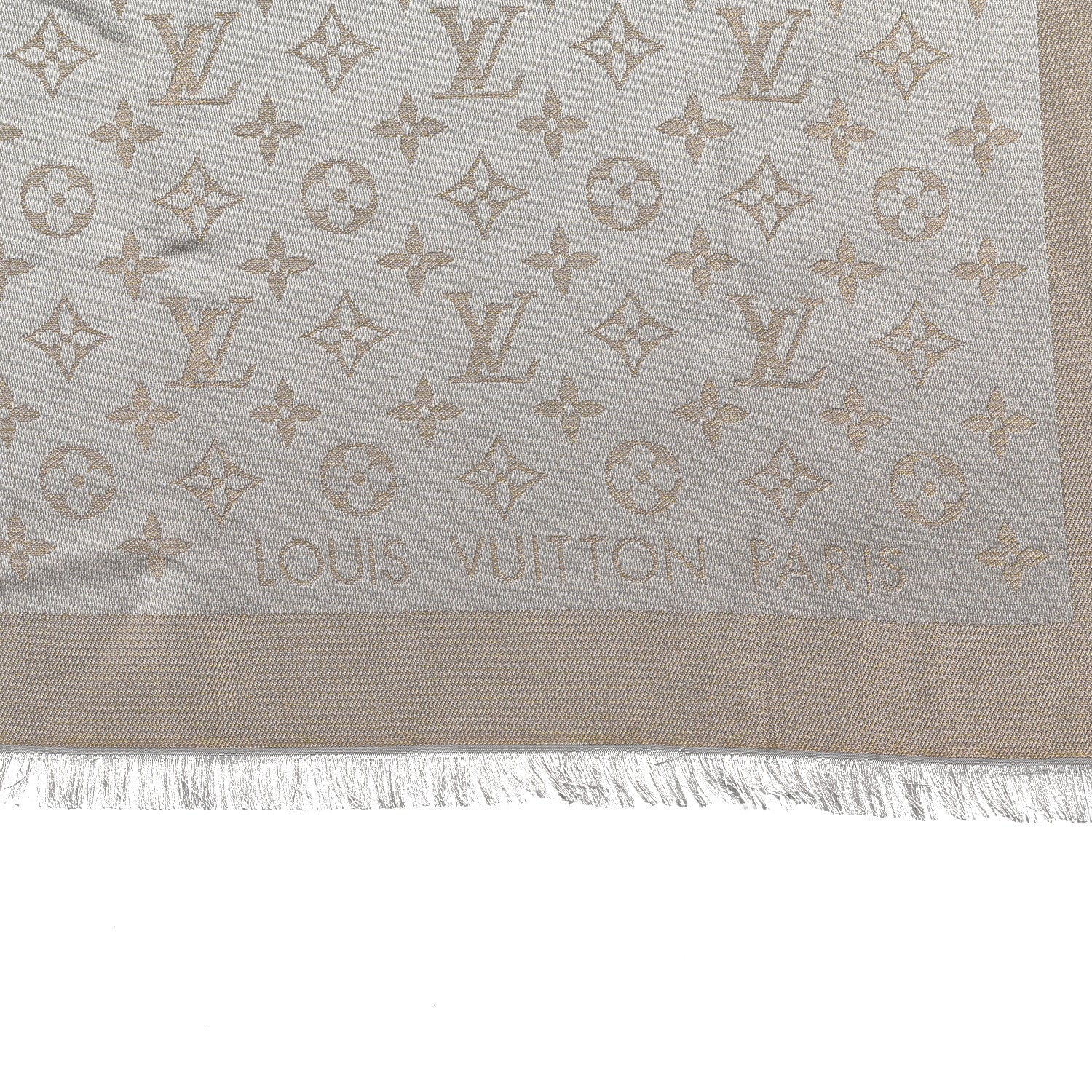 Louis Vuitton Silk Lurex Wool Monogram Shine Shawl Greige 2 of 3