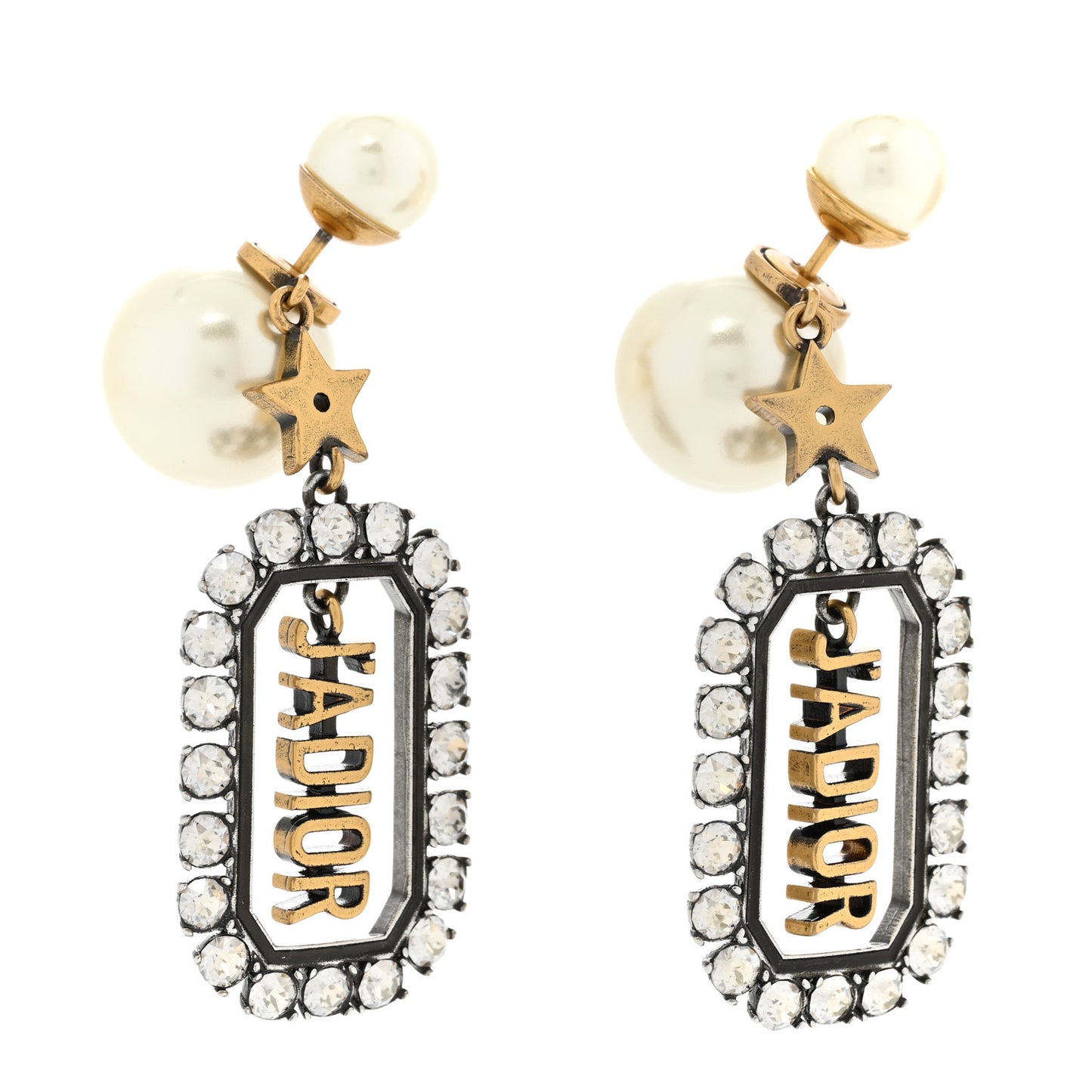 Pearl Crystal J'Adior Rectangle Tribales Earrings Antique Gold