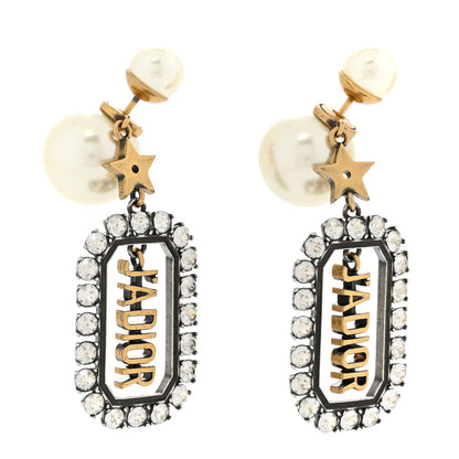 Christian Dior Pearl Crystal J'Adior Rectangle Tribales Earrings Antique Gold 1 of 4