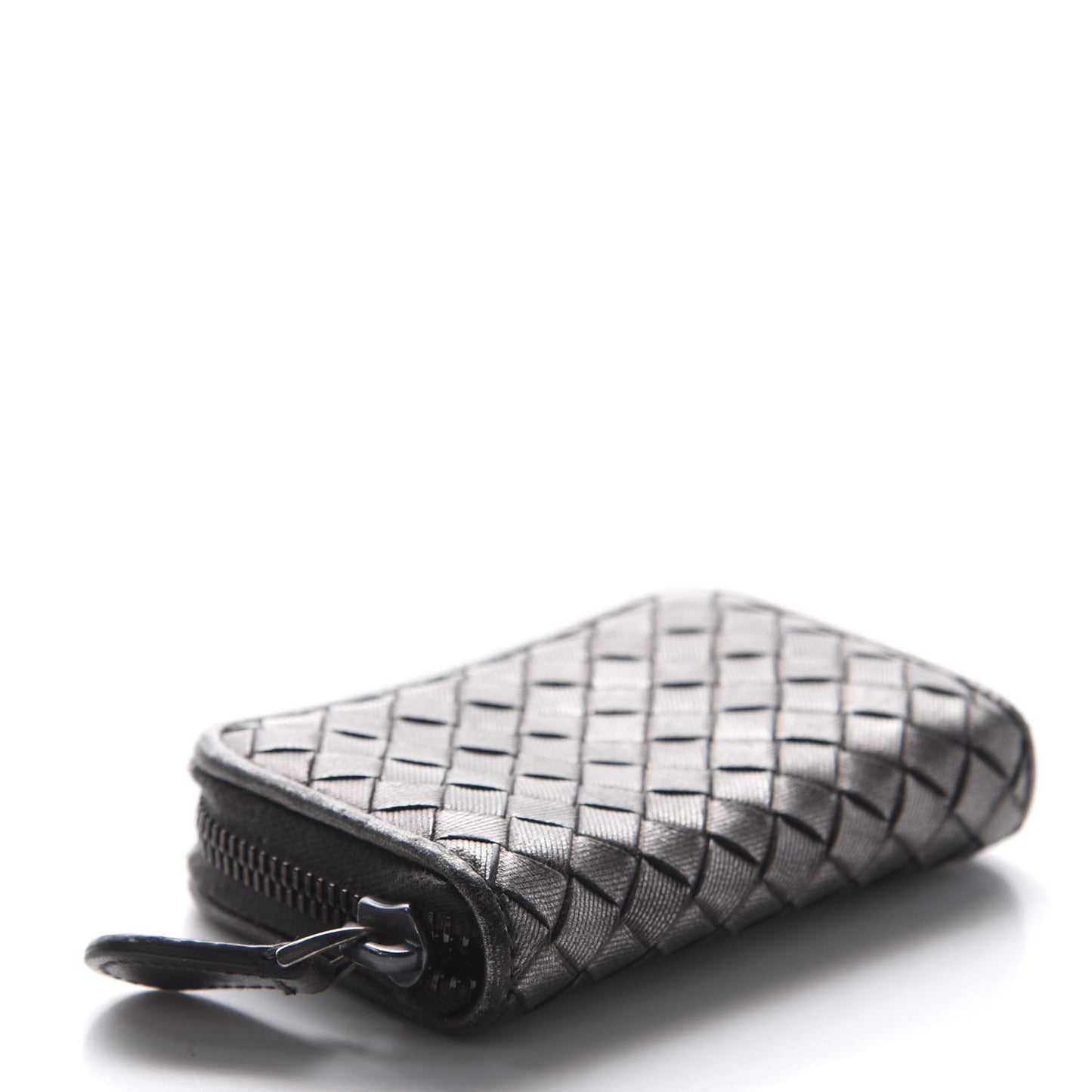 Grosgrain Intrecciato Zip Around Coin Purse Argento
