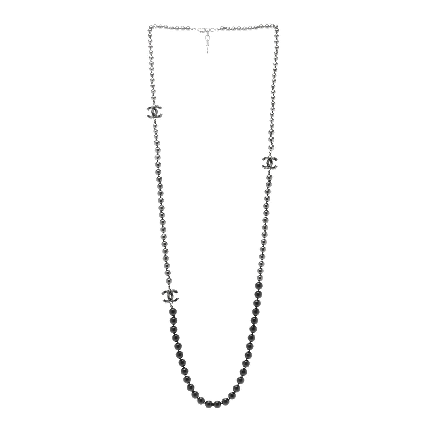 Chanel Ruthenium Graduated Bead Crystal CC Long Necklace Black 3 of 6