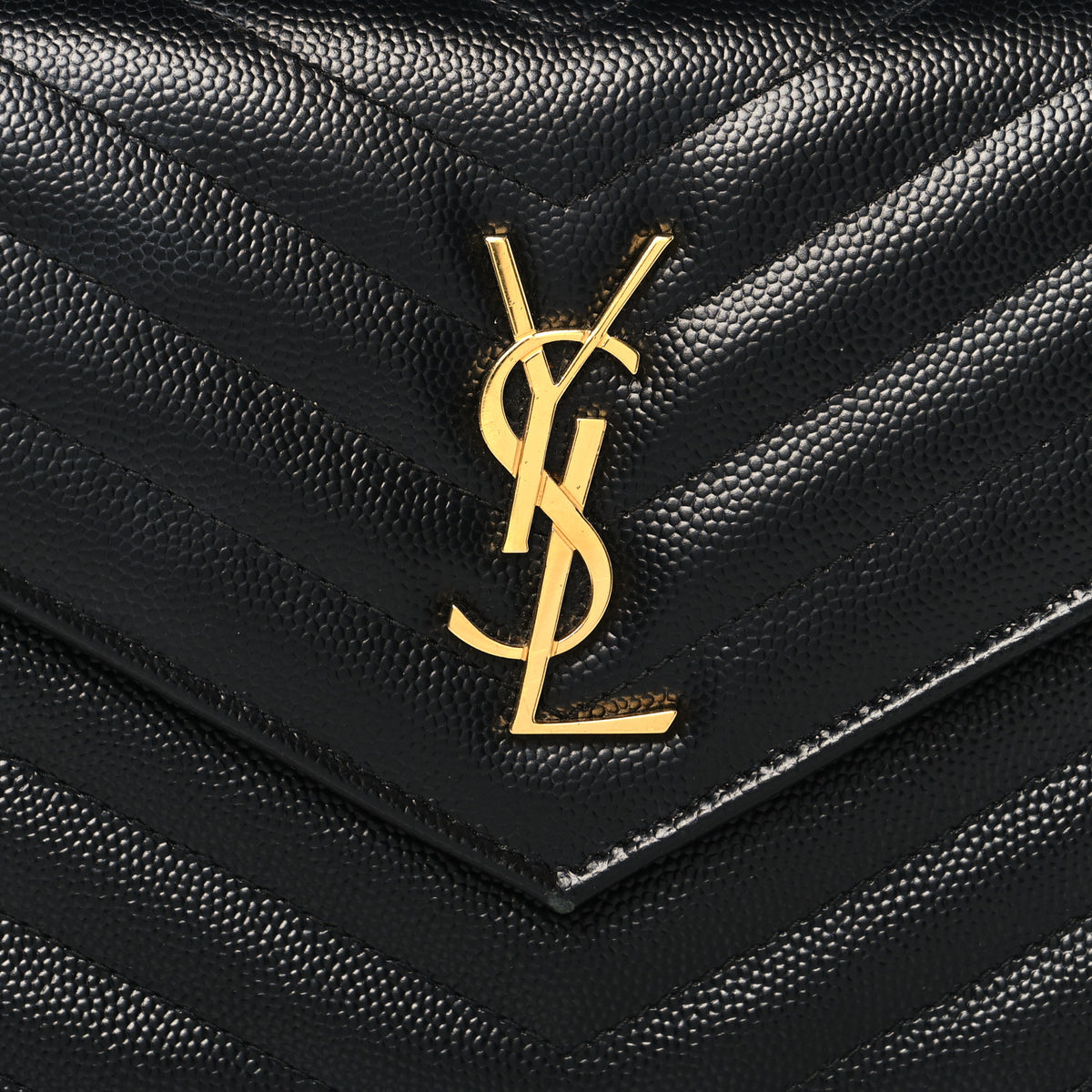 Saint Laurent Grain De Poudre Matelasse Chevron Monogram Envelope Chain Wallet Black 7 of 11