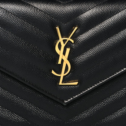 Saint Laurent Grain De Poudre Matelasse Chevron Monogram Envelope Chain Wallet Black 7 of 11
