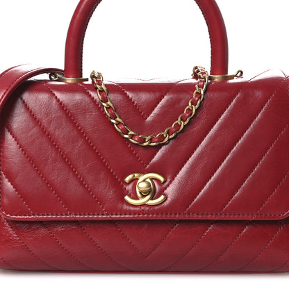 Chanel Aged Calfskin Chevron Quilted Mini Coco Handle Flap Red 8 of 11
