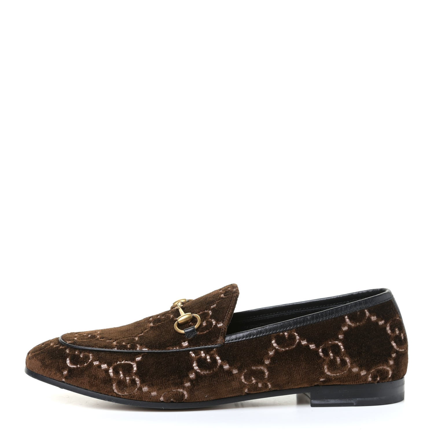 Gucci Velvet GG Monogram Horsebit Womens Jordaan Loafers 39.5 Brown Black 1 of 5