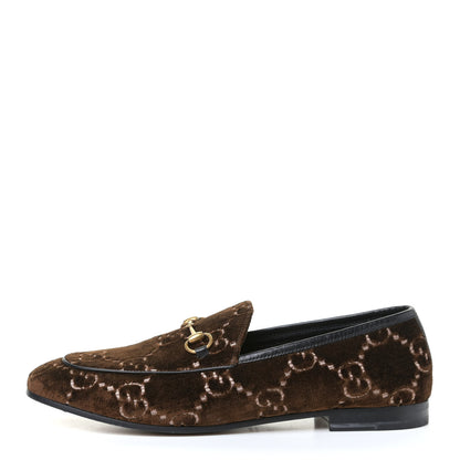 Gucci Velvet GG Monogram Horsebit Womens Jordaan Loafers 39.5 Brown Black 1 of 5
