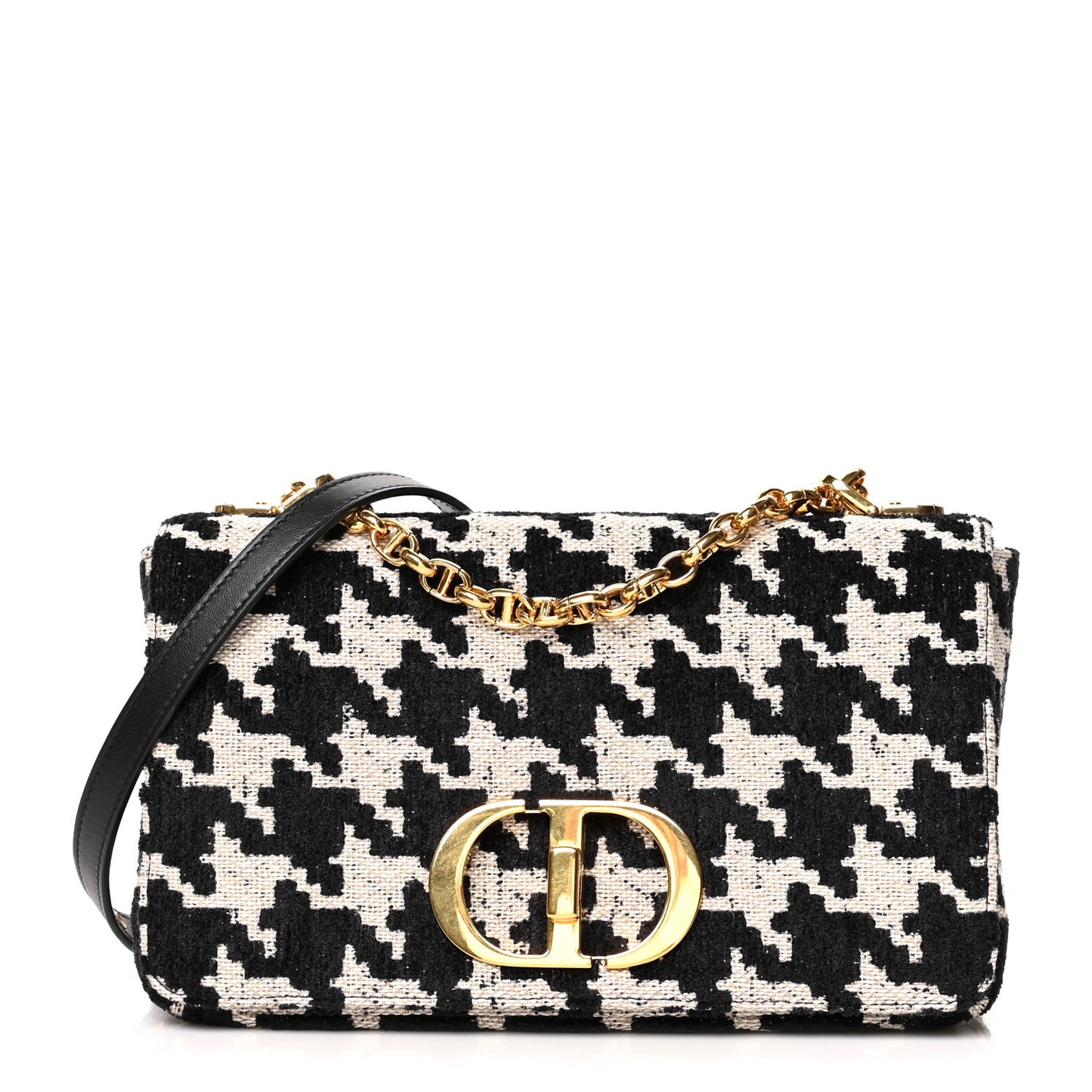 Technical Canvas Macro Houndstooth Medium Caro Bag Black White