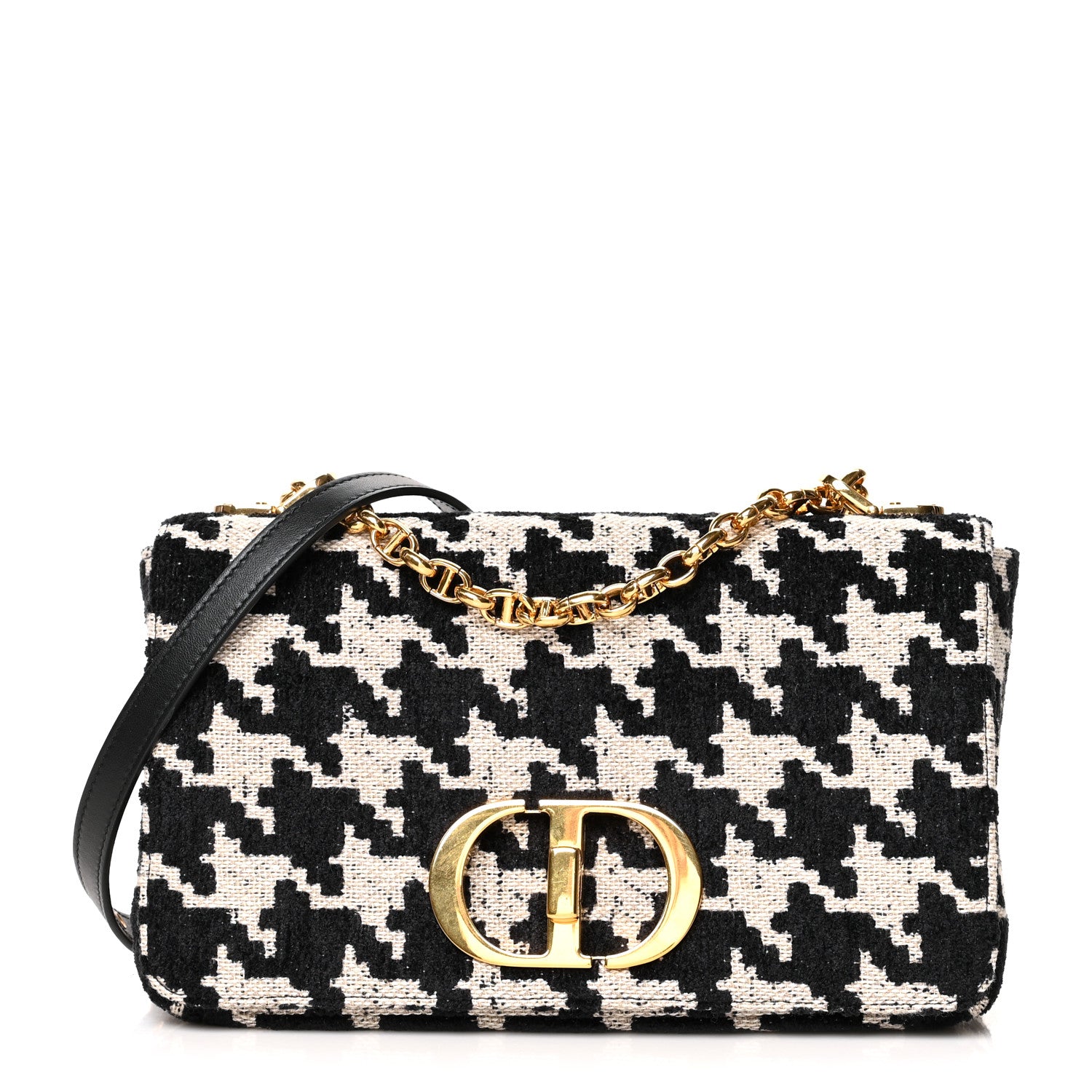 Christian Dior Technical Canvas Macro Houndstooth Medium Caro Bag Black White 1 of 10