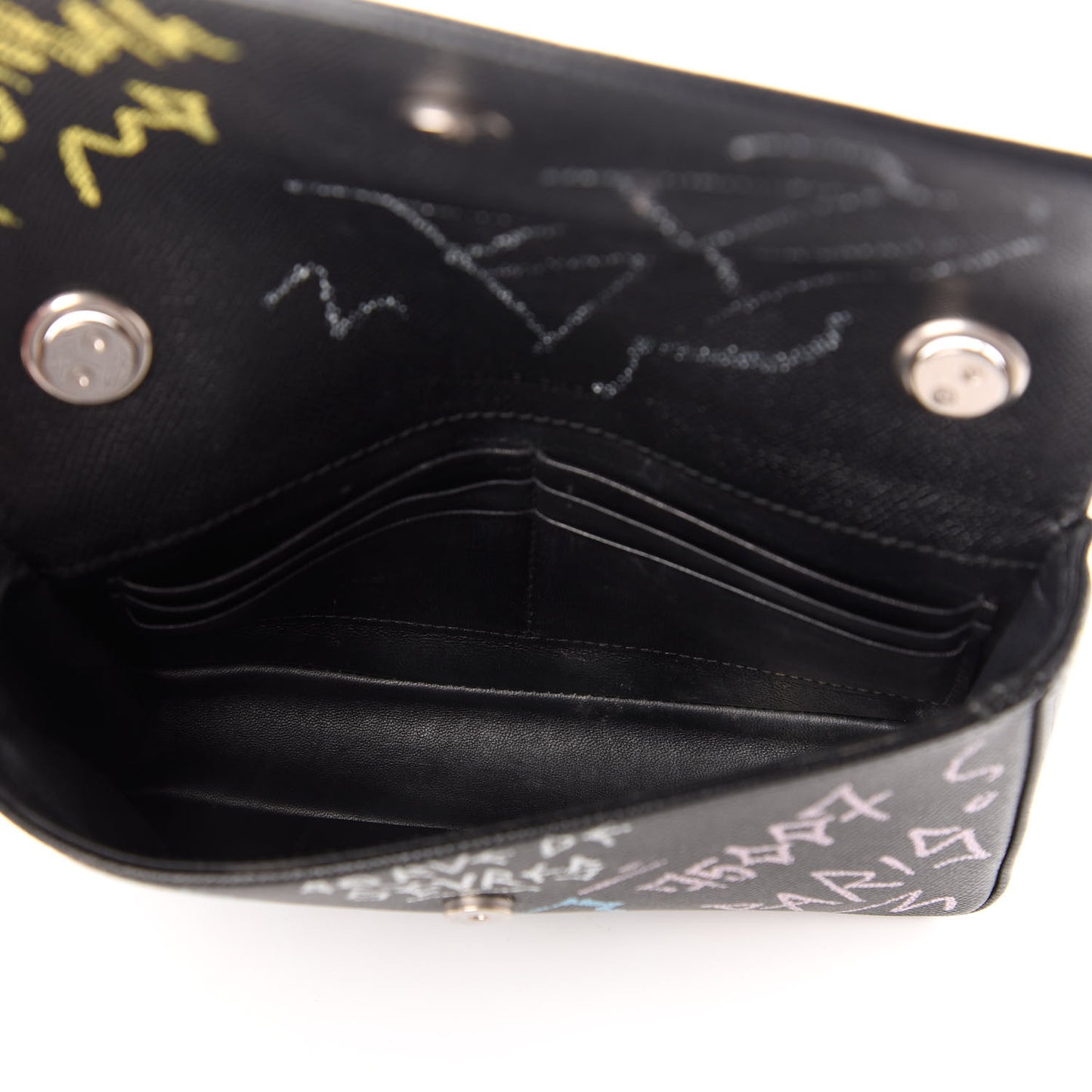 Calfskin Graffiti BB Chain Wallet Black Multicolor