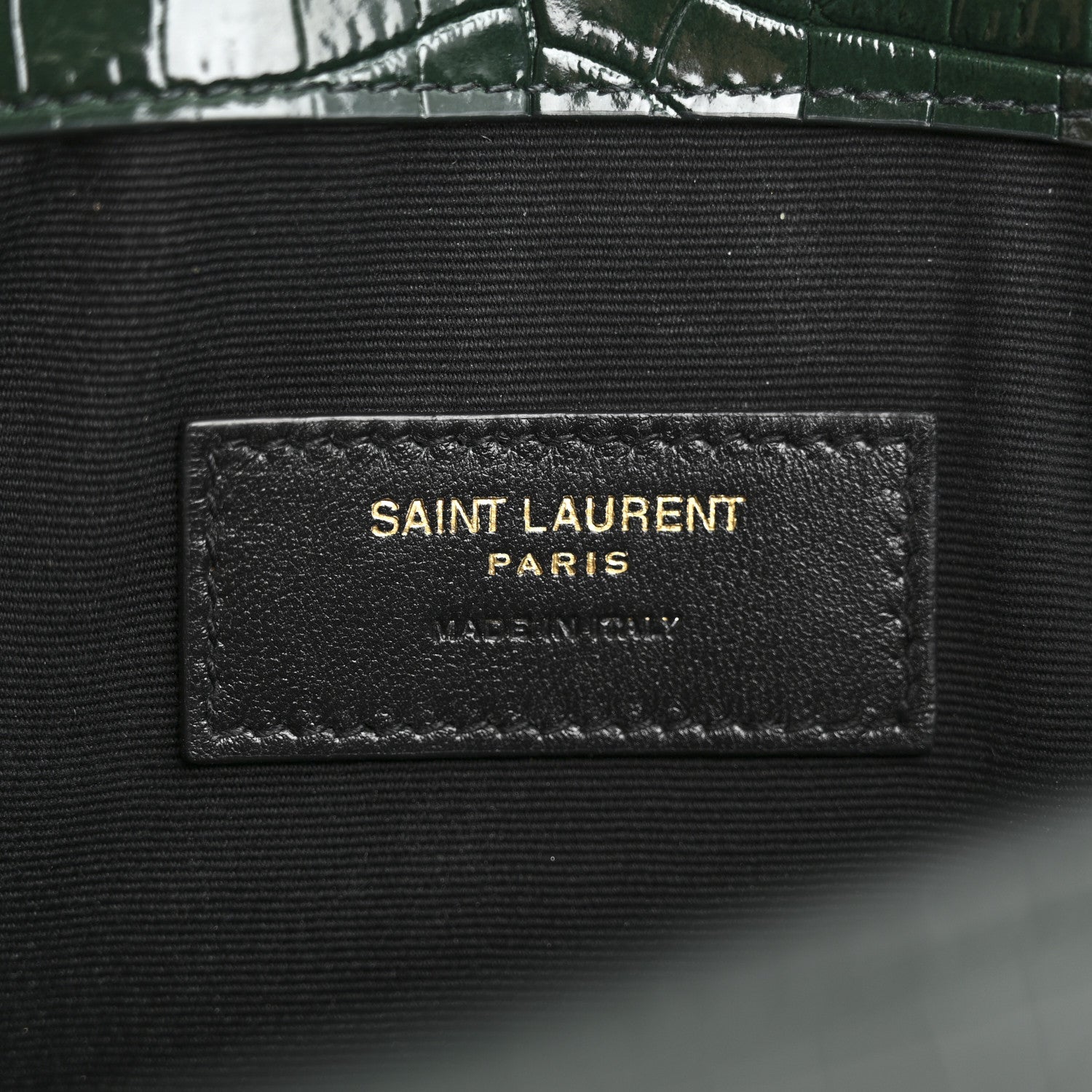 Saint Laurent Calfskin Crocodile Embossed Uptown Monogram Clutch Dark Green 6 of 10