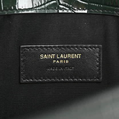 Saint Laurent Calfskin Crocodile Embossed Uptown Monogram Clutch Dark Green 6 of 10