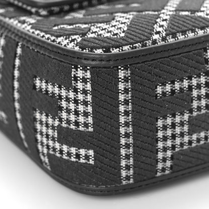 Fendi Wool Vitello King Houndstooth FF Embroidered Baguette Grigio Anthracite 7 of 8
