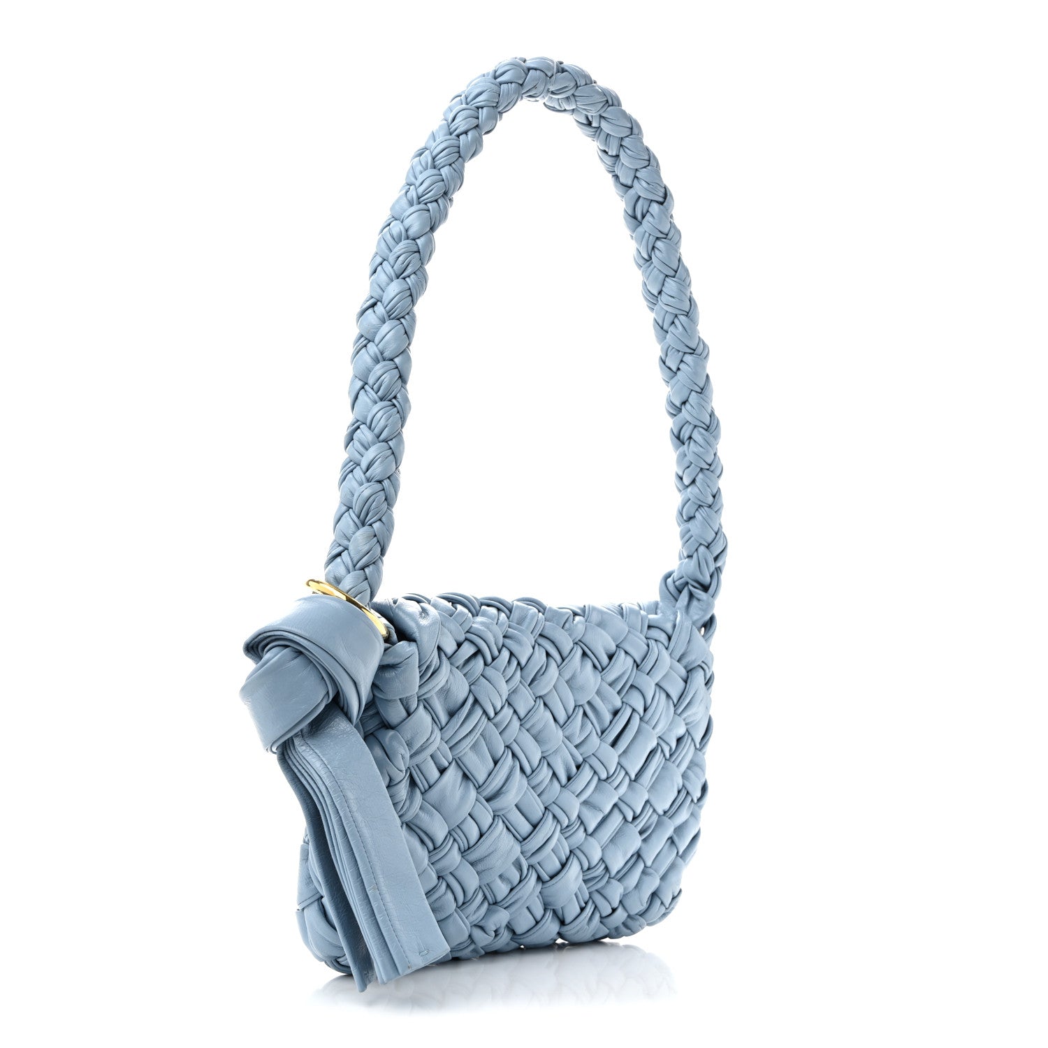 Bottega Veneta Calfskin Foulard Intreccio Kalimero Città Shoulder Bag Ice 3 of 12