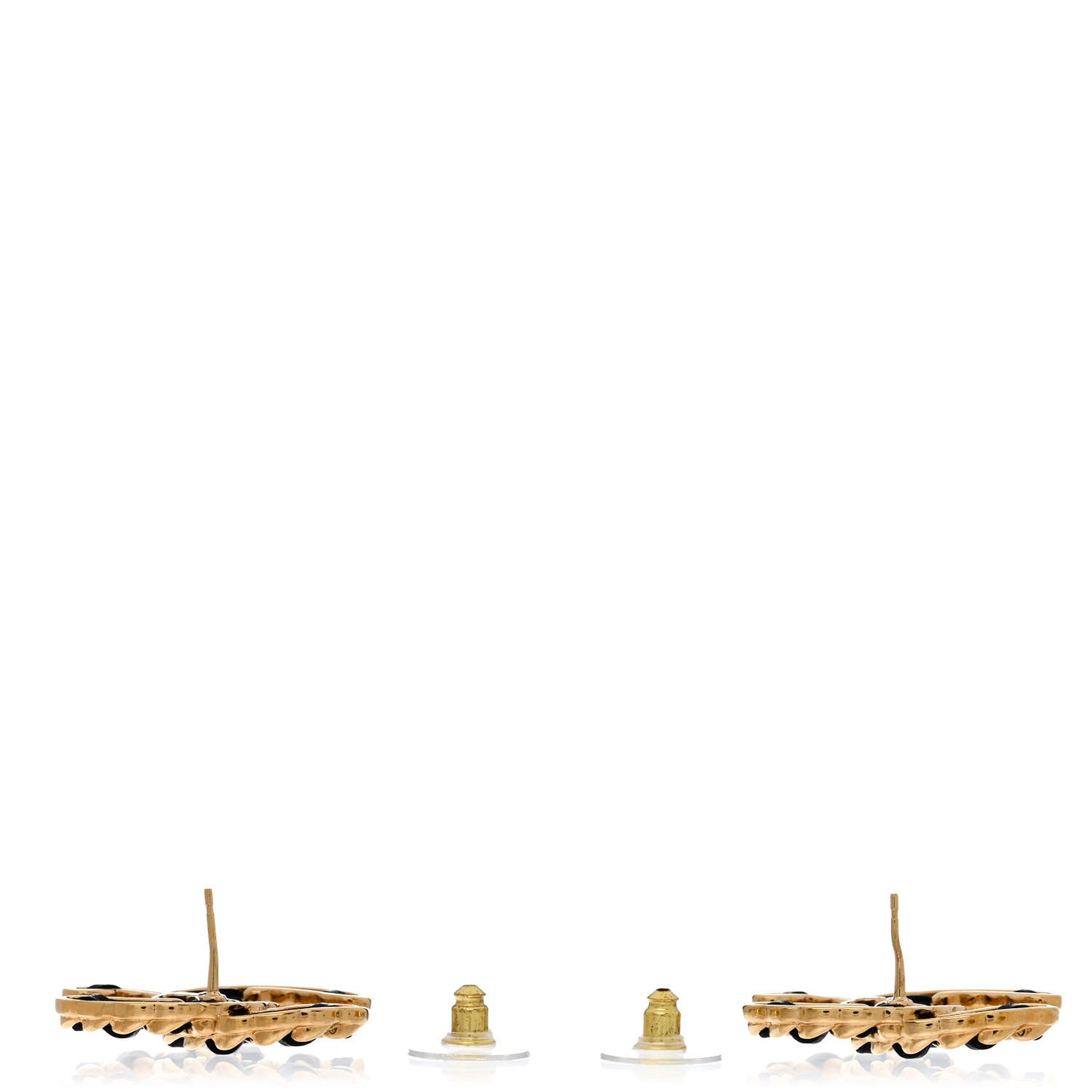 Lambskin CC Chain Earrings Black Gold