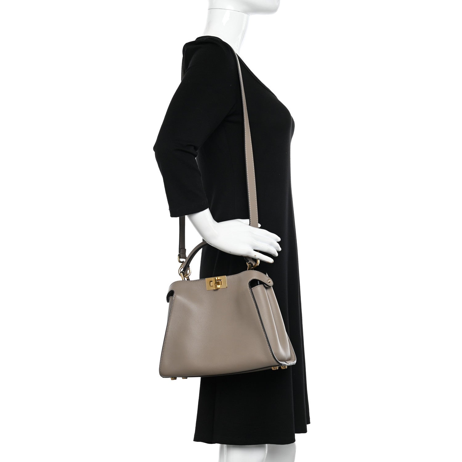 Fendi Vitello Tahiti Burro Medium Peekaboo Iconic Essentially Satchel Tortora Black 2 of 12