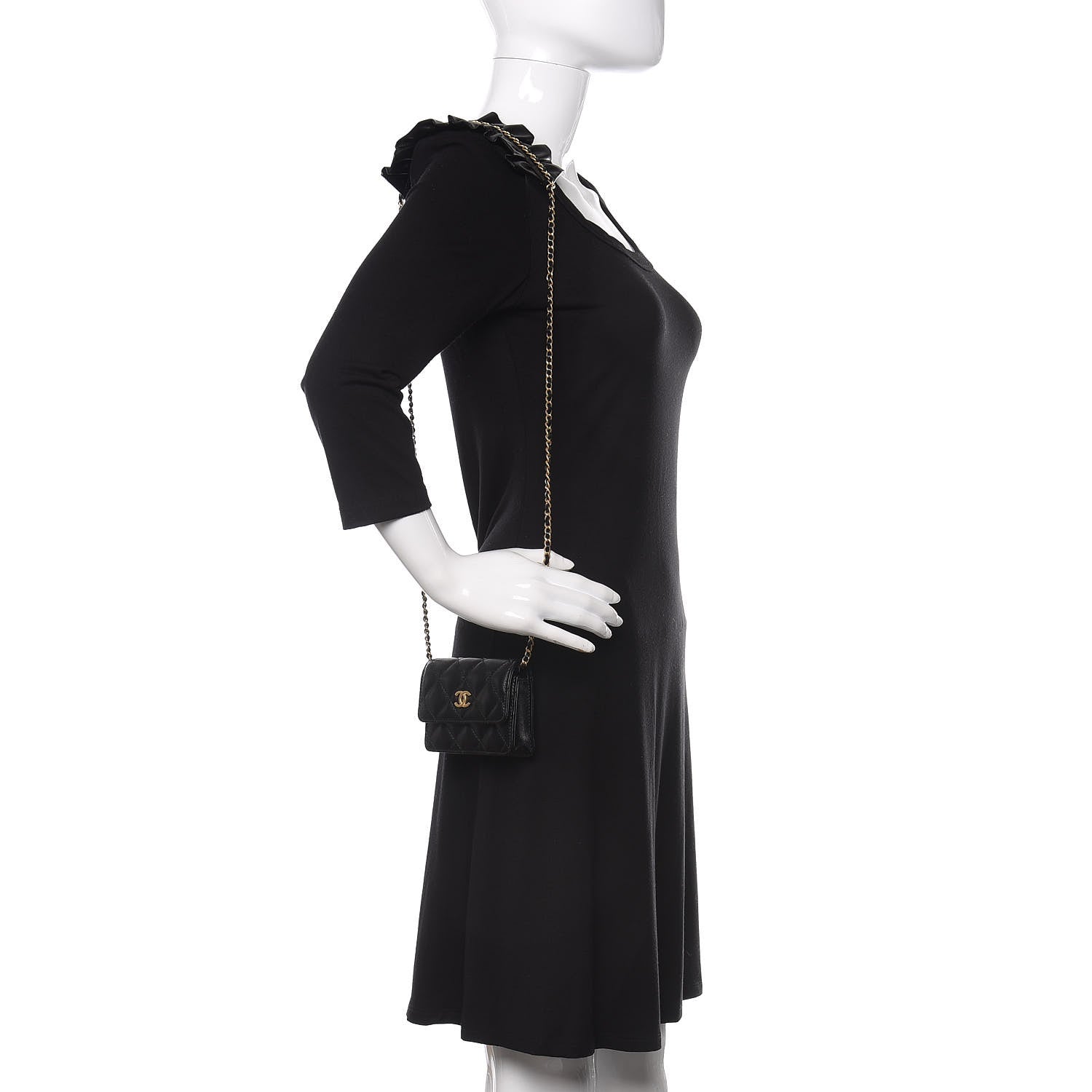 Chanel Lambskin Quilted Romance Clutch With Chain Black 2 of 12