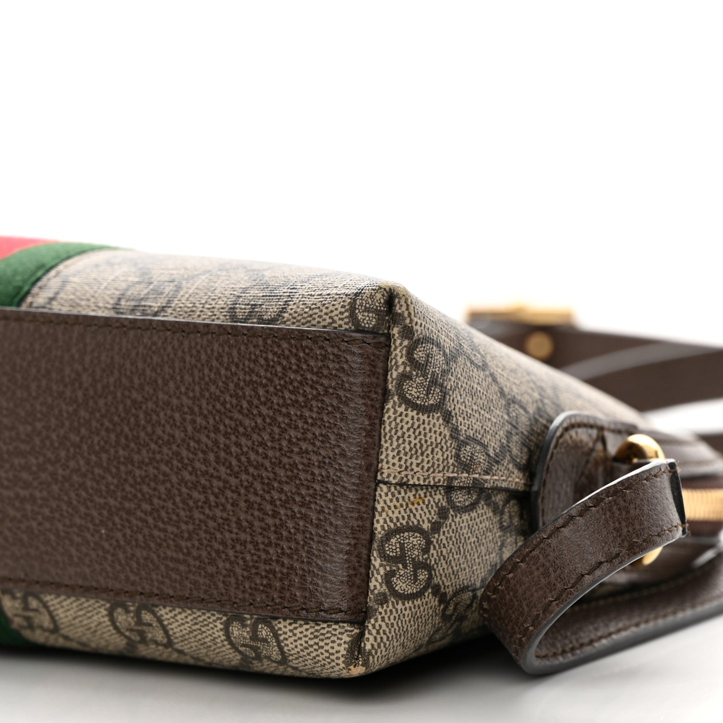 GG Supreme Monogram Textured Dollar Calfskin Web Small Ophidia Dome Shoulder Bag Beige Ebony New Acero