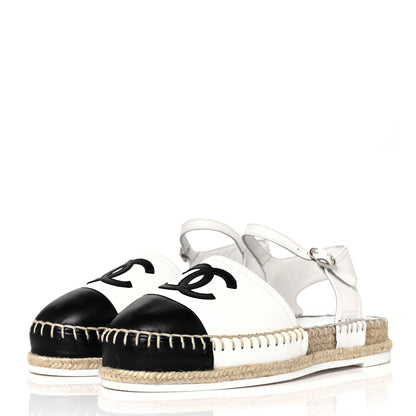 Chanel Lambskin Cap Toe CC Espadrille Sandals 36 White Black 3 of 7