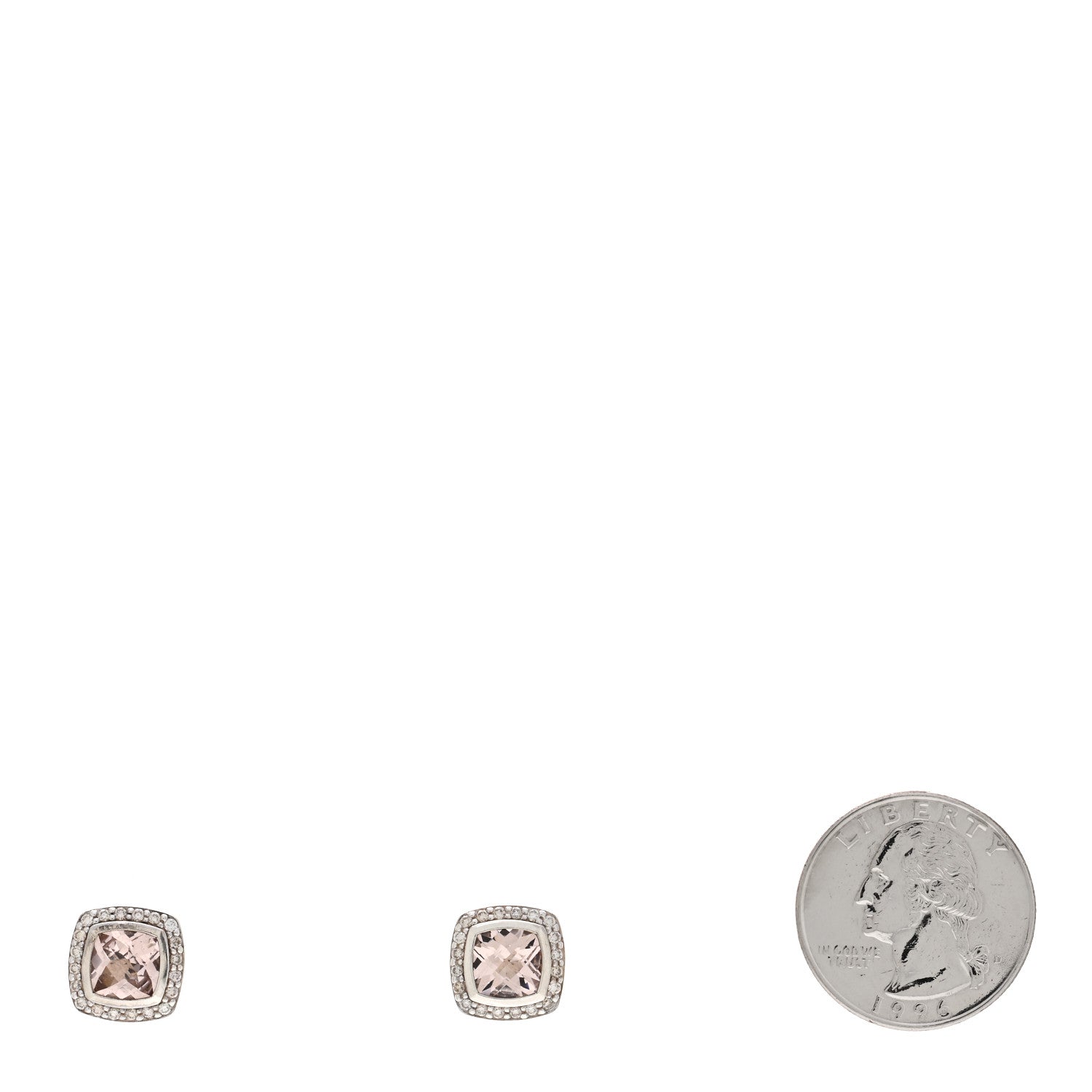 David Yurman Sterling Silver Diamond Morganite 7mm Petite Albion Earrings 2 of 4