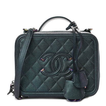 Chanel Iridescent Caviar Quilted Medium CC Filigree Vanity Case Dark Turquoise 1 of 9