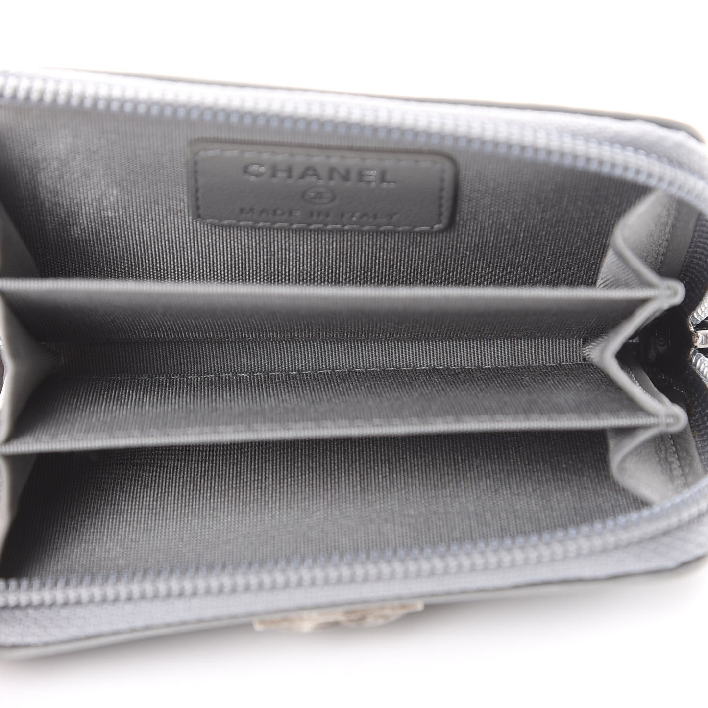 Lambskin Quilted Boy Zip Around Coin Purse Wallet Grey