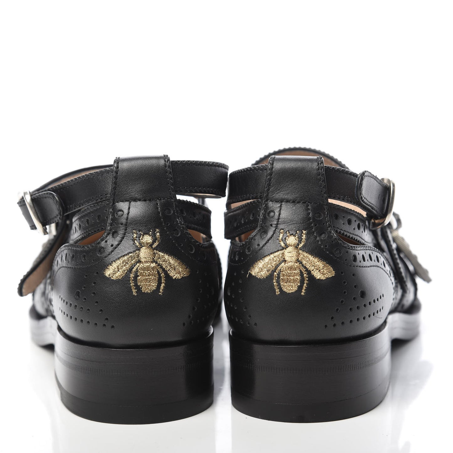 Calfskin Bee Embroidered Womens Queercore Brogue Wingtip Monk Strap Loafers 38 Black