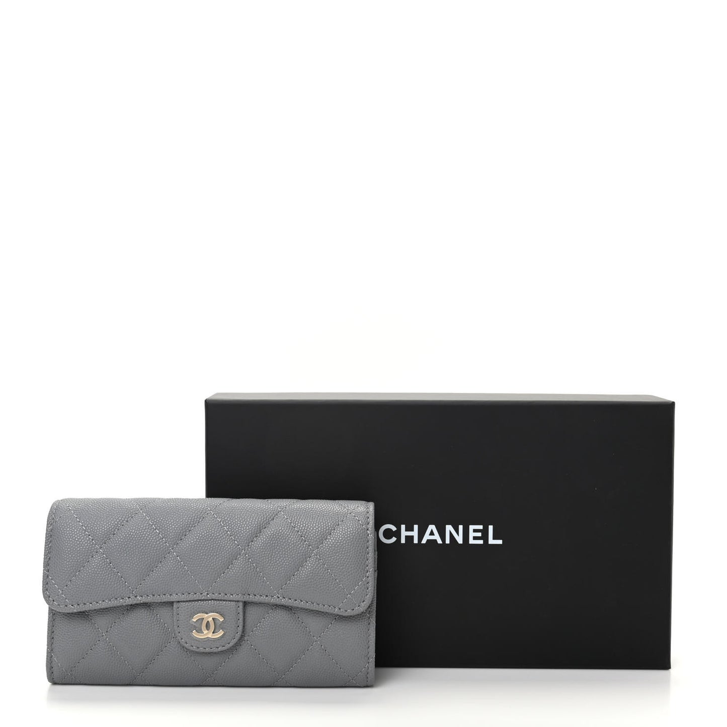 Caviar Quilted Medium Flap Wallet Grey
