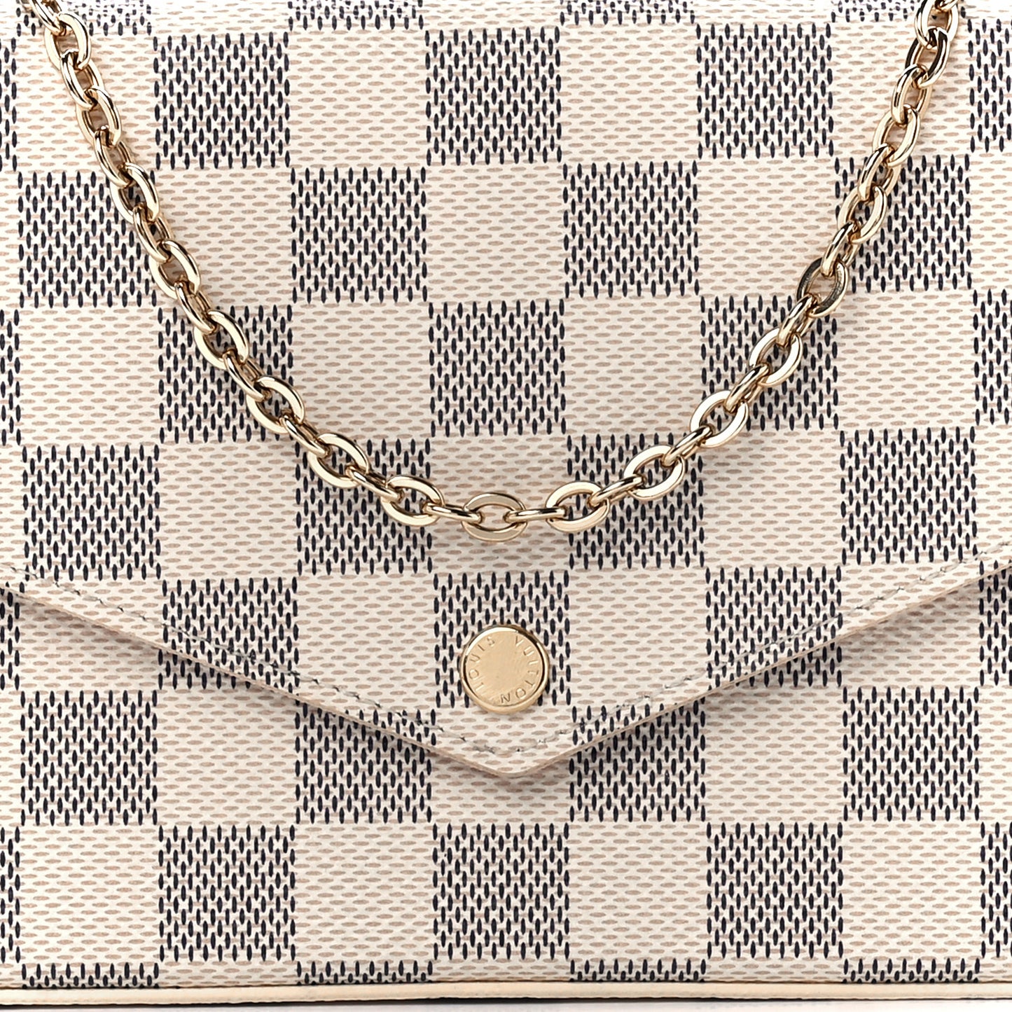 Damier Azur Pochette Felicie Chain Wallet Rose Ballerine