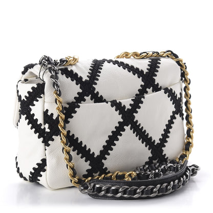 Chanel Calfskin Crochet Medium 19 Flap White Black 3 of 11