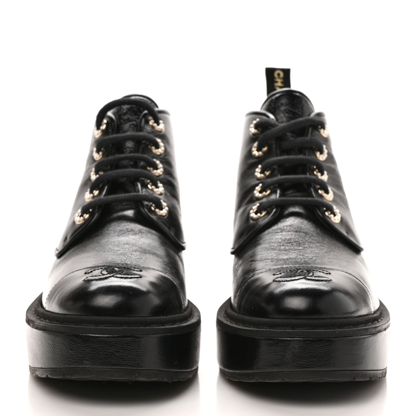 Shiny Calfskin Pearl Lace Up Combat Short Boots 37.5 Black