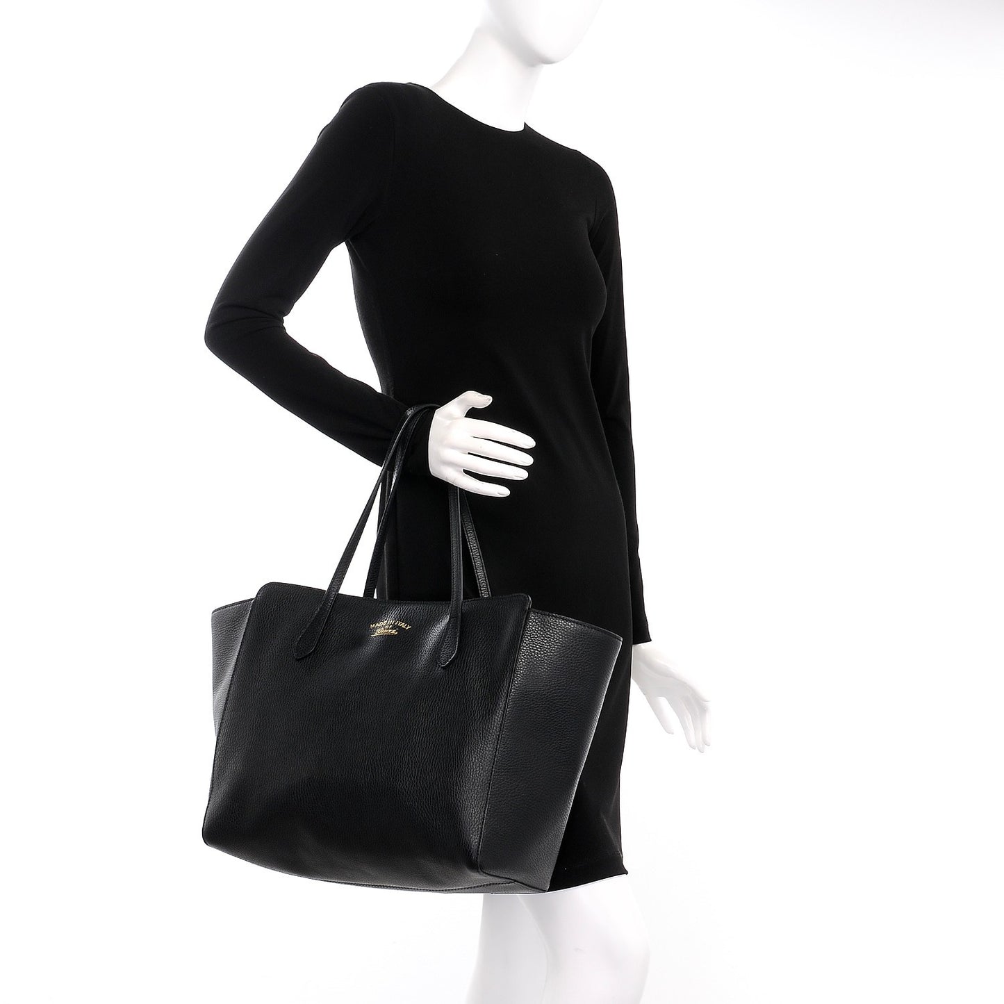 Pebbled Calfskin Medium Swing Tote Black