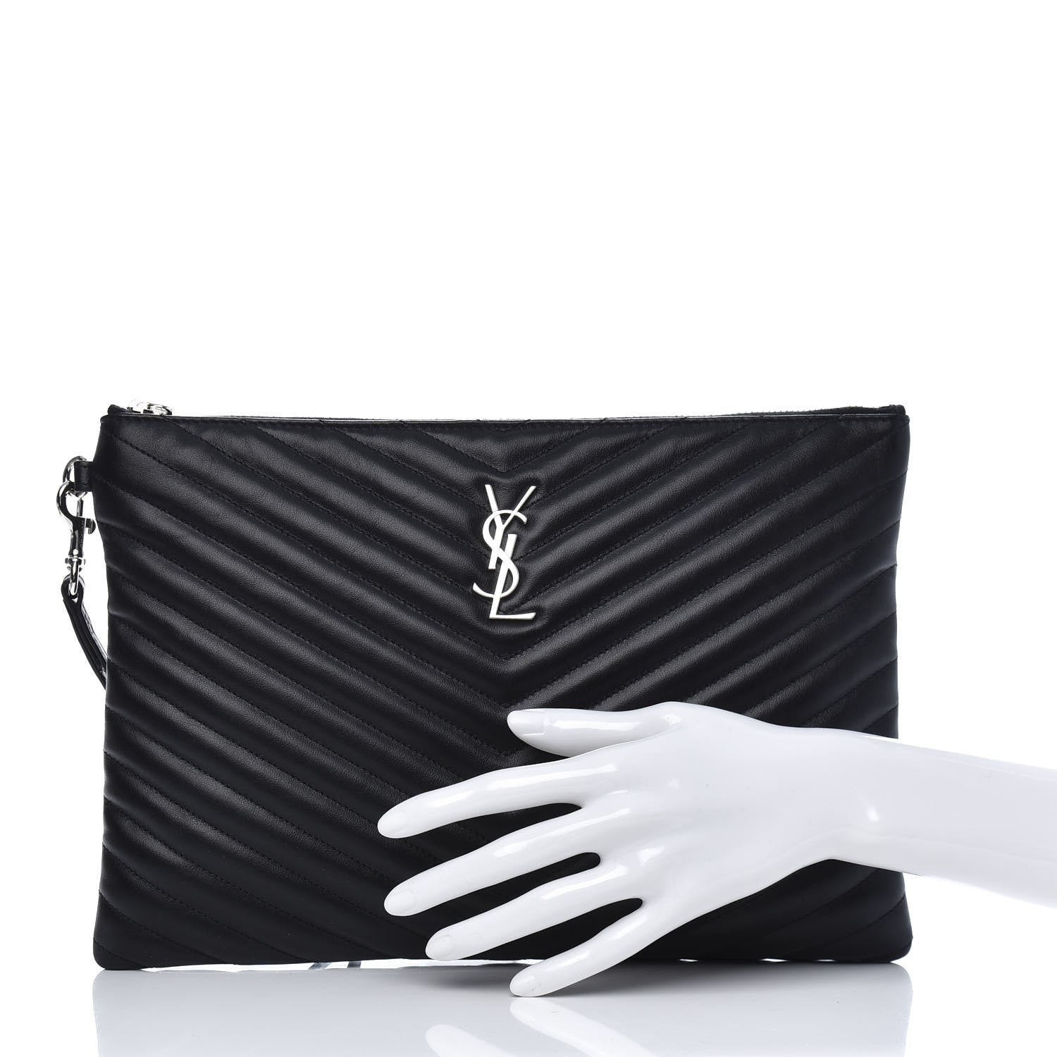 Saint Laurent Calfskin Matelasse Monogram Cassandre Tablet Pouch Black 2 of 10