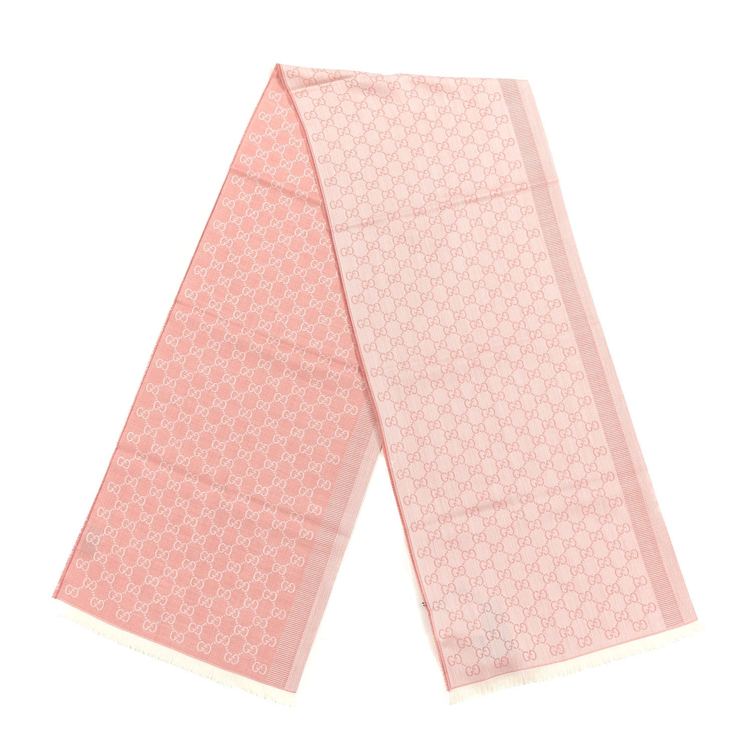 Gucci Wool Jacquard Monogram Fringe Scarf Rose 2 of 3