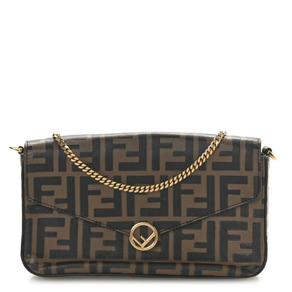 Fendi Vitello Soft F is Fendi Bi-Color FF 1974 Embossed Envelope Wallet On Chain with Pouches Maya Black 1 of 12