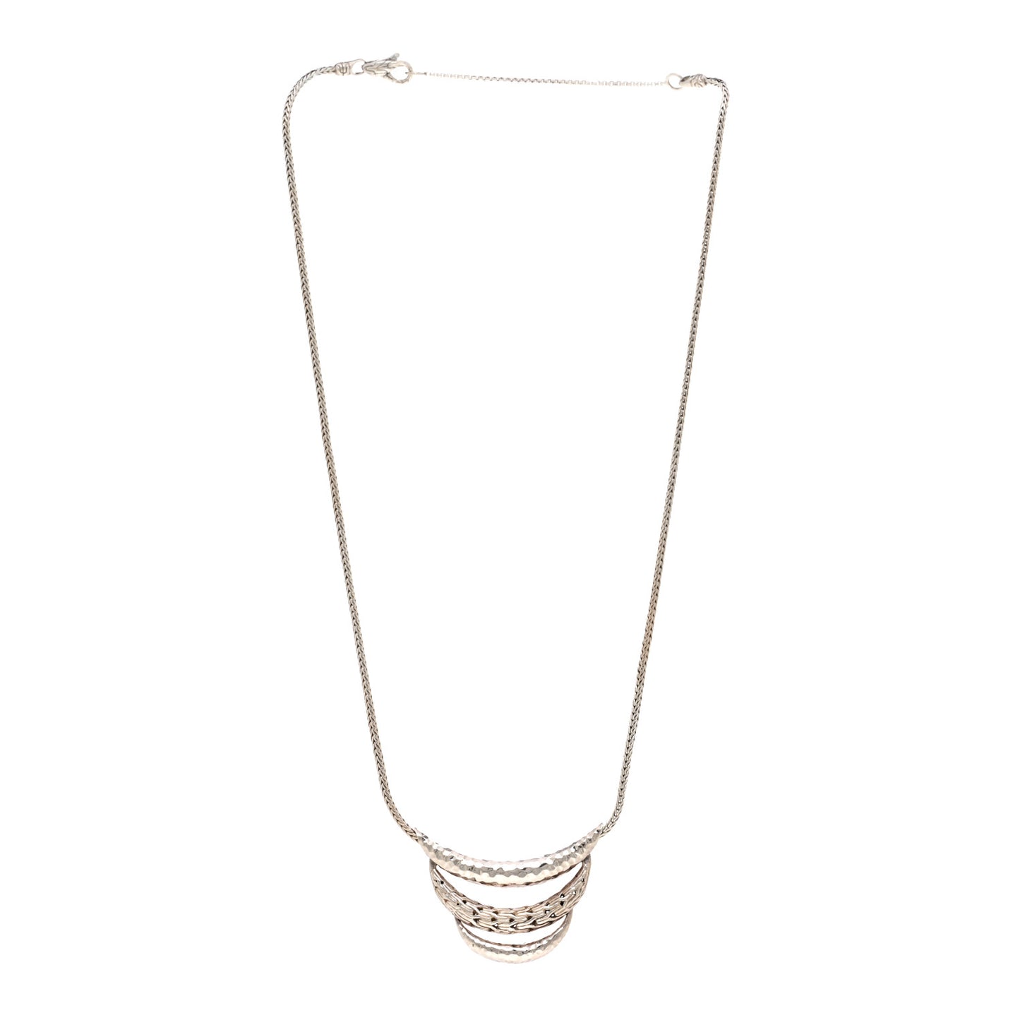 Sterling Silver Classic Chain Hammered Bib Necklace