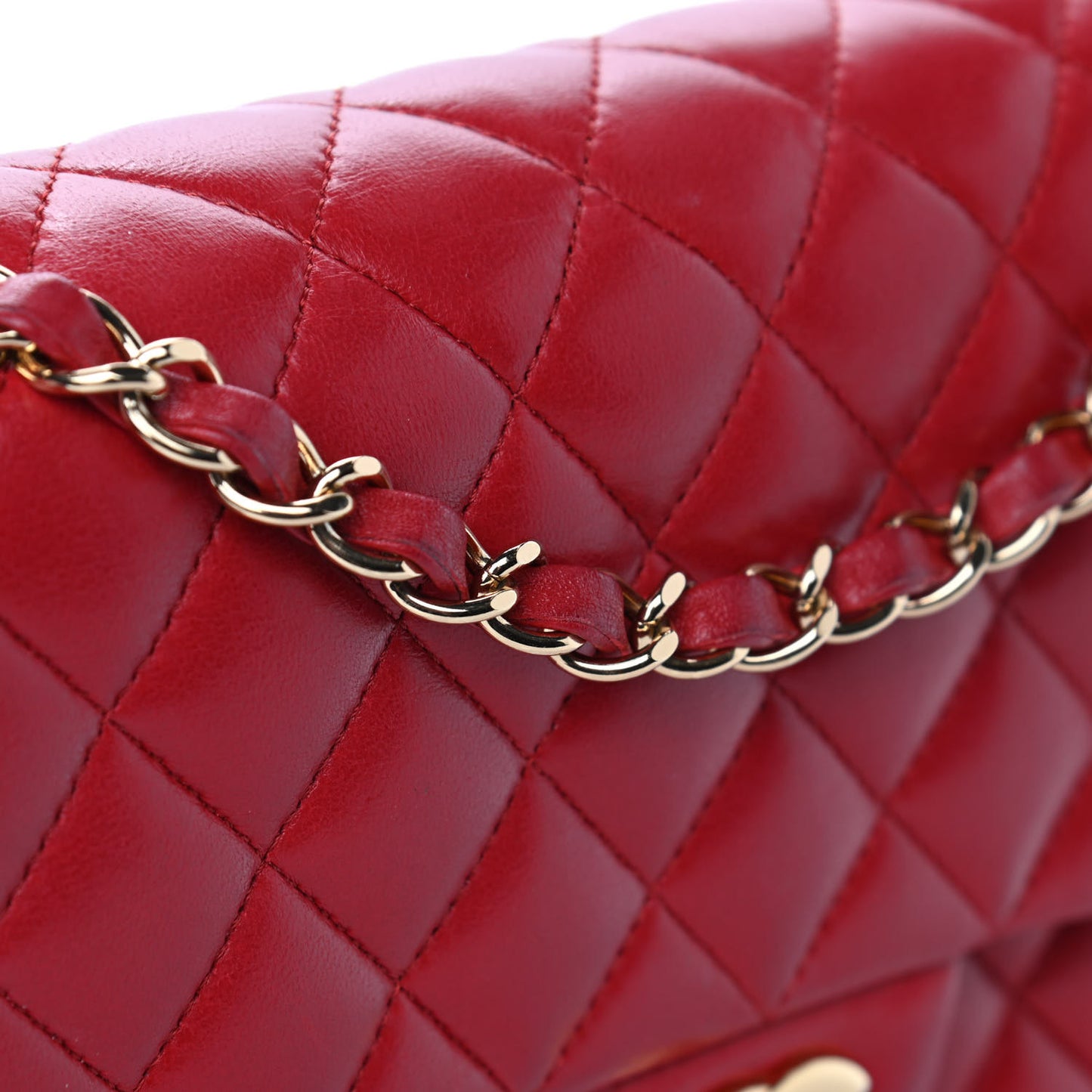 Lambskin Quilted Medium Double Flap Red