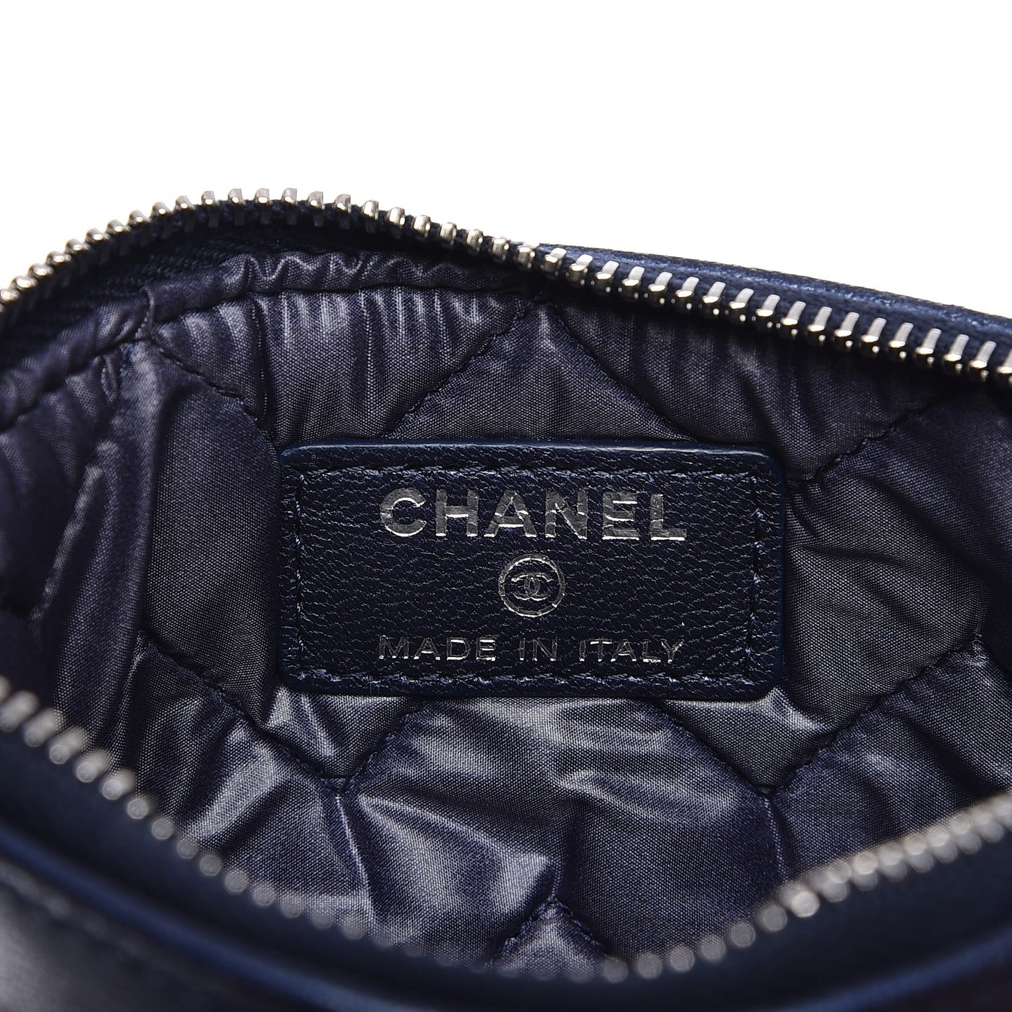Metallic Sheepskin Chevron Quilted Small Vintage Mademoiselle Cosmetic Case Navy