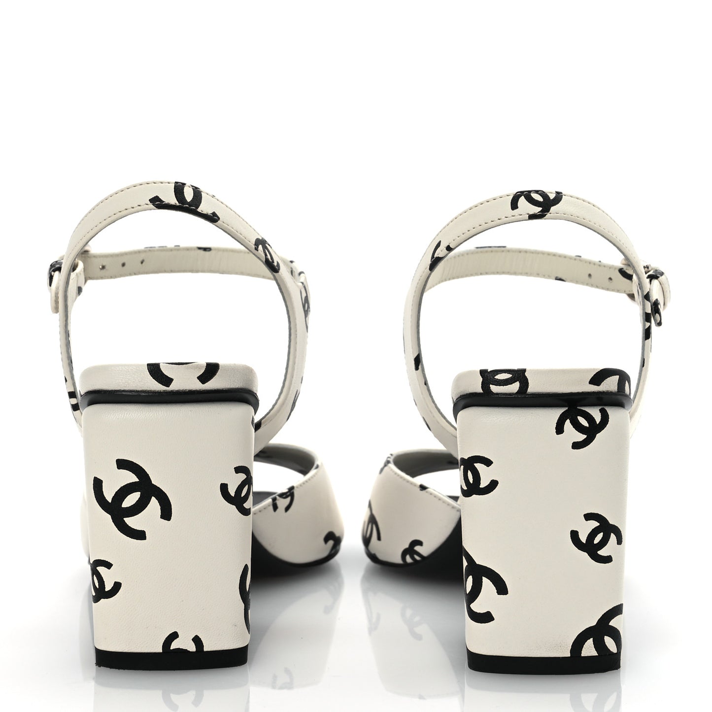 Printed Lambskin CC Sandals 37 White Black