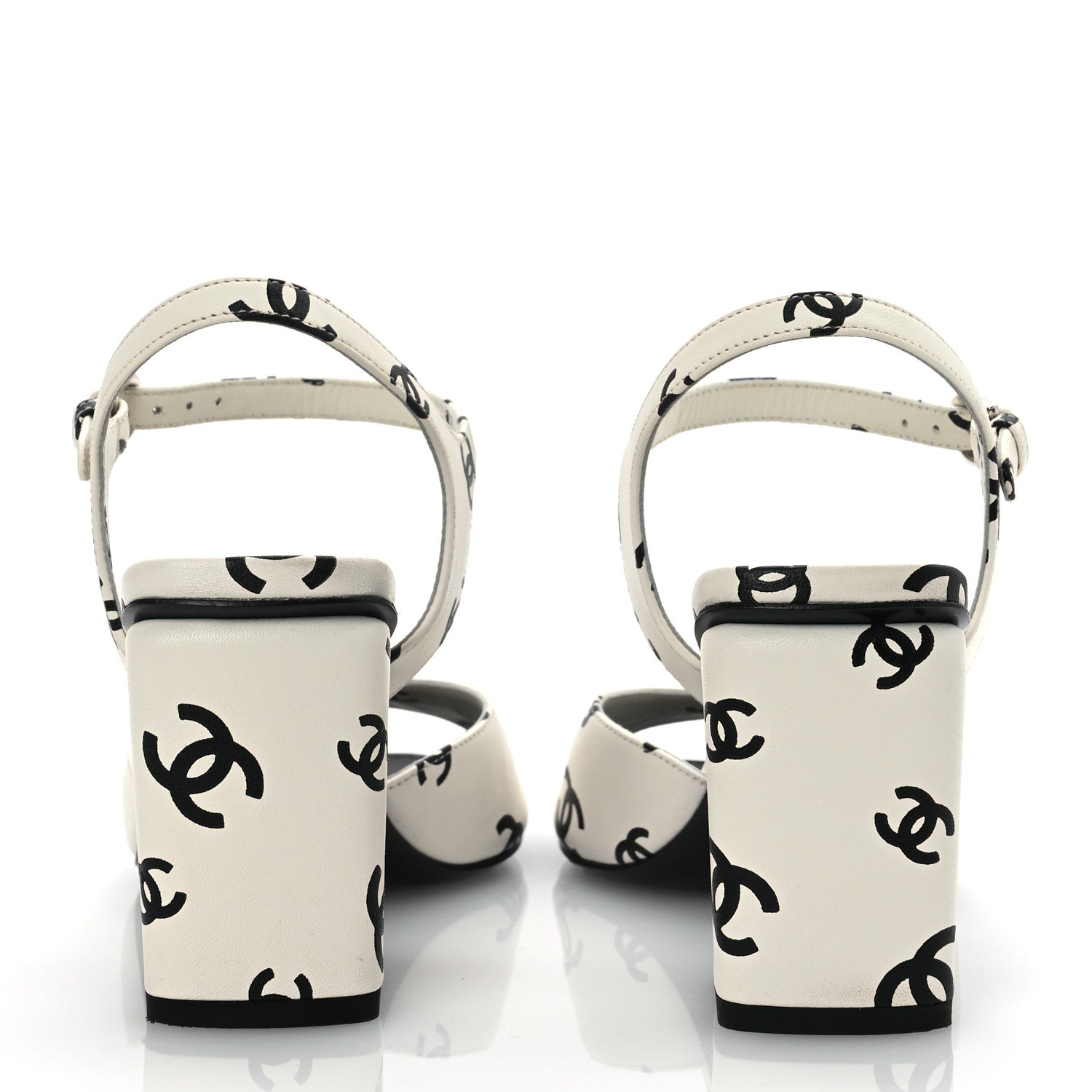 Chanel Printed Lambskin CC Sandals 37 White Black 6 of 15