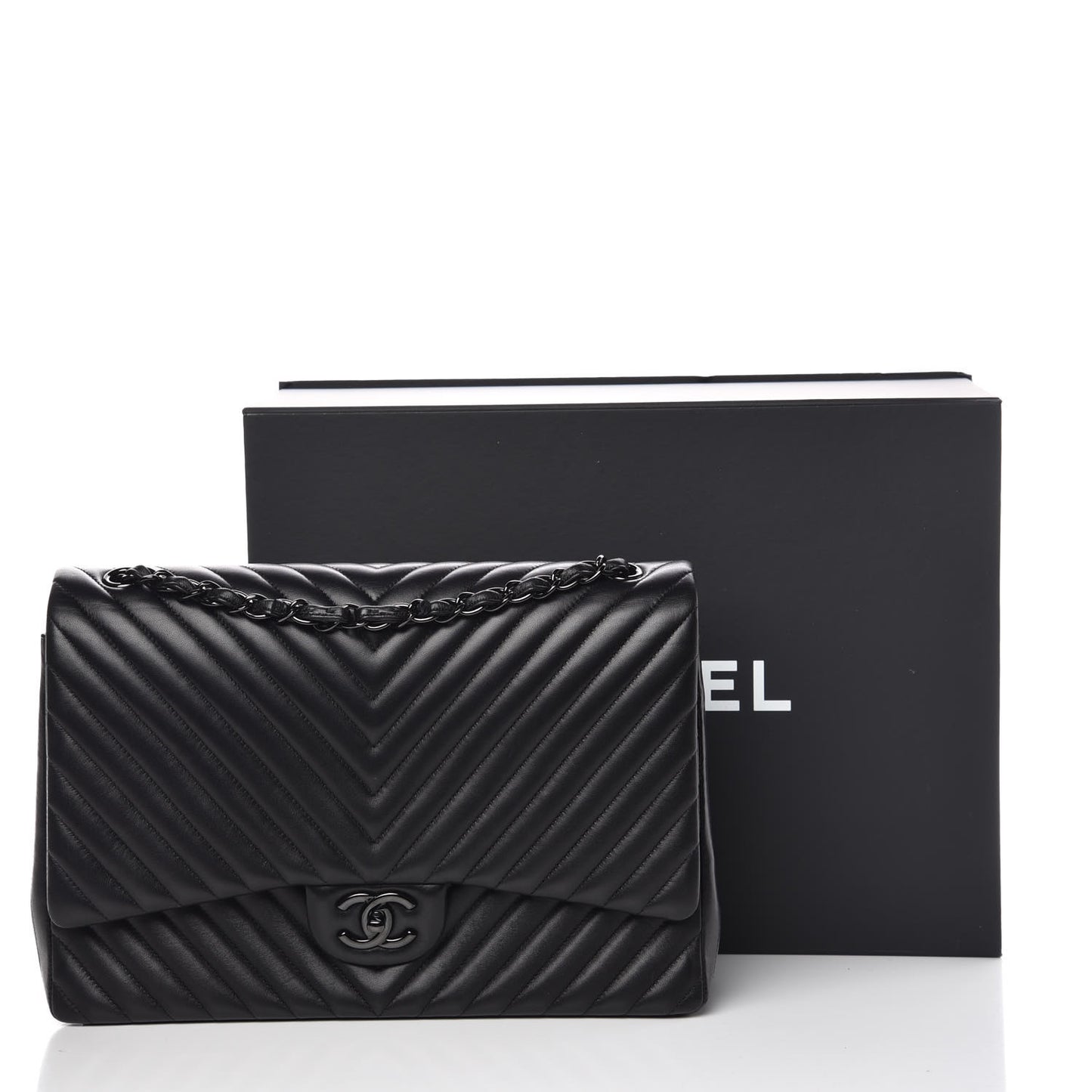 Lambskin Chevron Quilted Maxi Double Flap So Black